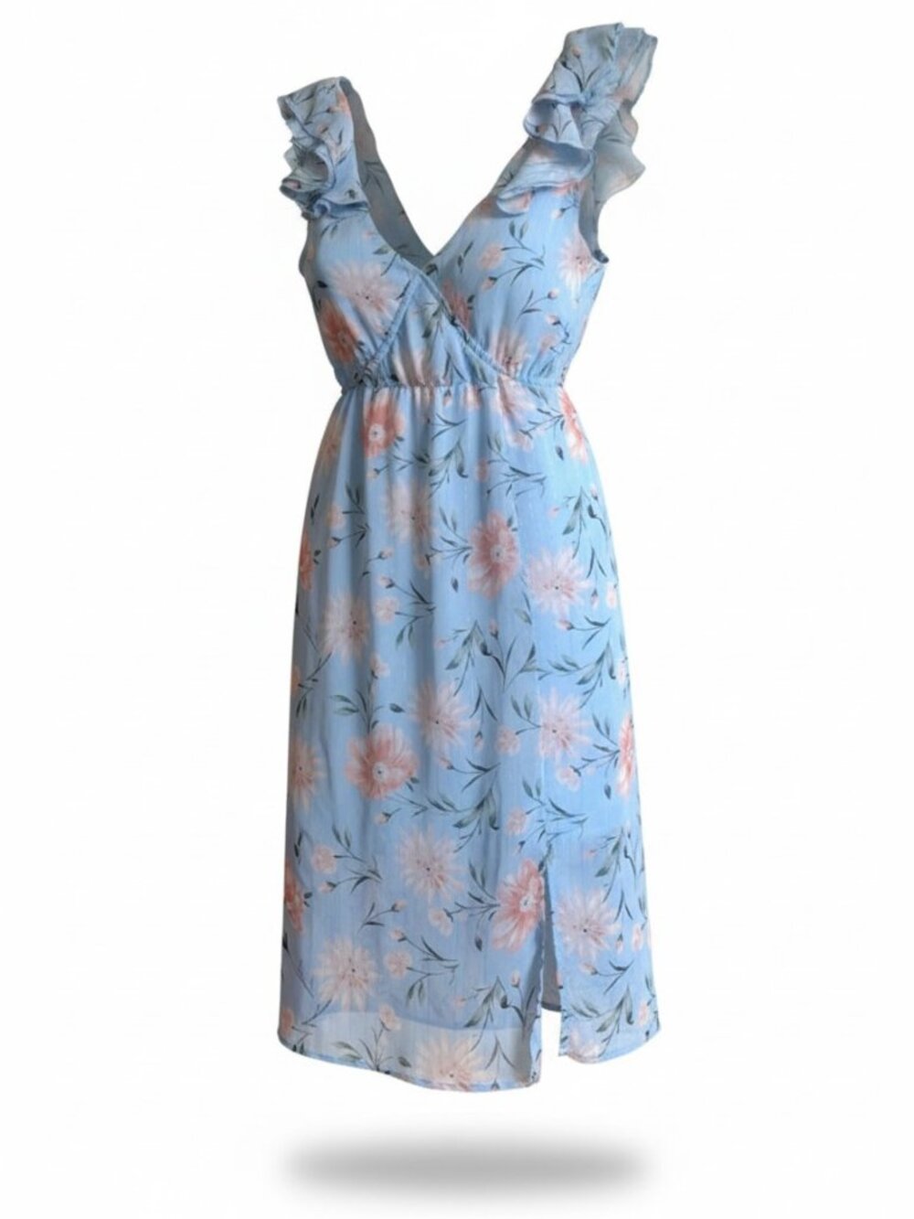 Altar’d State Powder Blue Floral Ruffle Mini Dress S Cottagecore Romantic